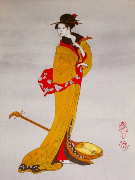 Courtesan with Shamisen - SOLD